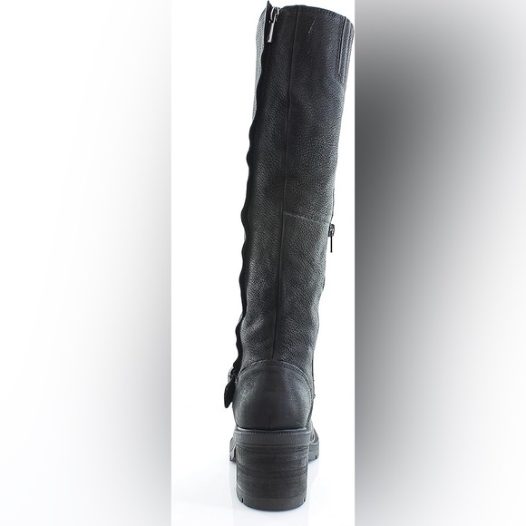 Lucky Brand Scoty Black Leather Moto Double Zip Lug Sole Boots Sz 5.5 BNWOB - Picture 7 of 10